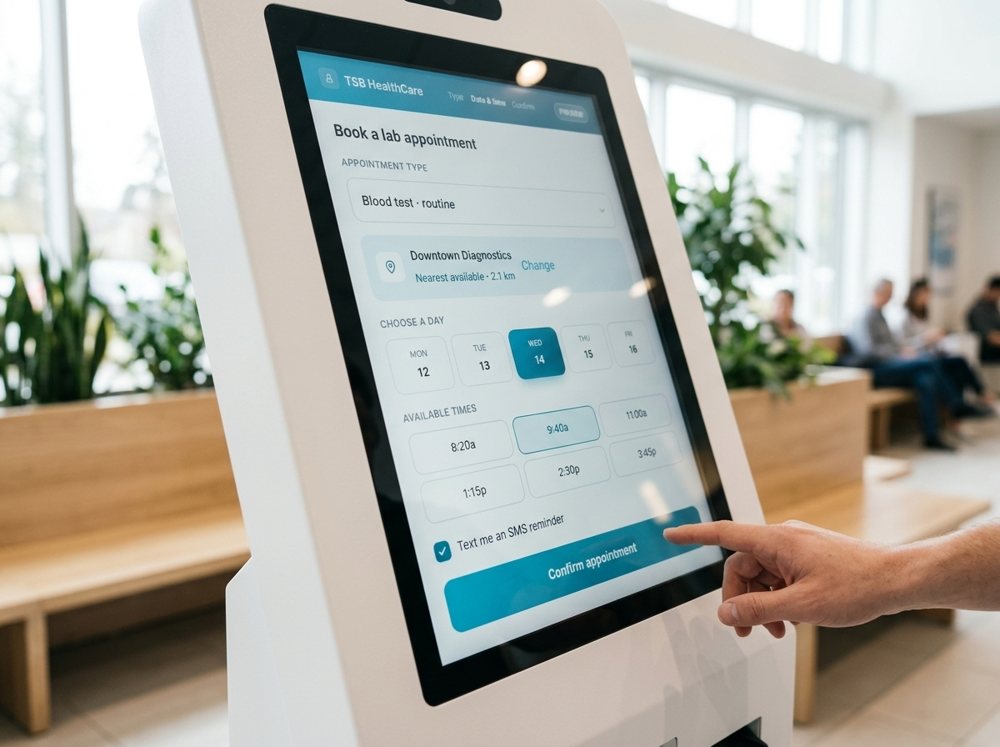 TSB Healthcare booking on a check-in kiosk